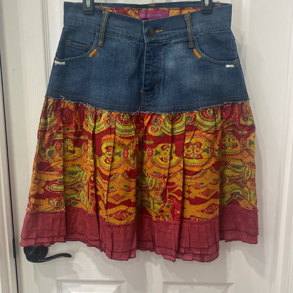 Fall Denim Skirt with Ruffle Accent